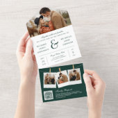 Moderne Smaragd Ampersand Foto QR Code Trouwen All In One Uitnodiging (Afscheurbaar)
