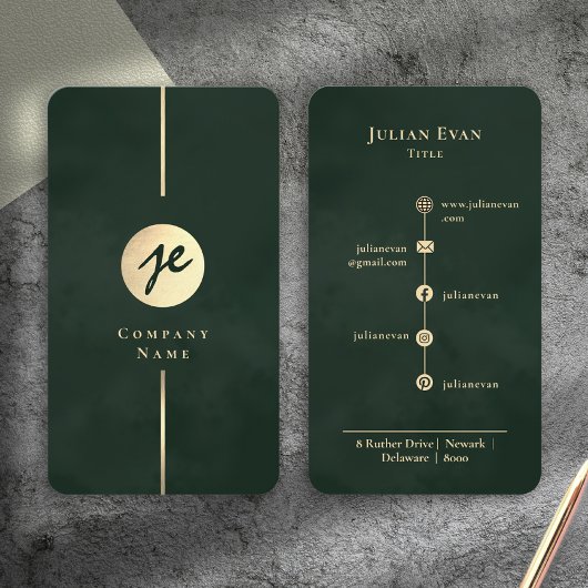 Moderne Smaragd Donkergroene Luxe Monogram Visitekaartje