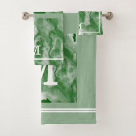 Moderne smaragd en salie groen marmer monogram bad handdoek