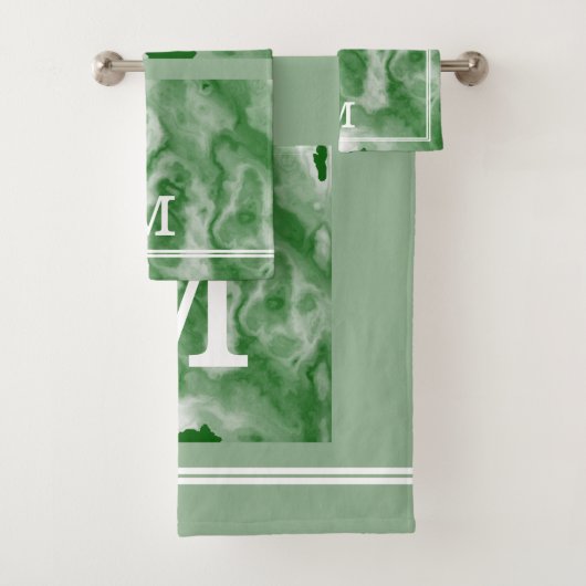 Moderne smaragd en salie groen marmer monogram bad handdoek (Insitu)