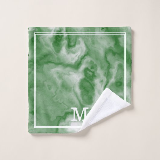 Moderne smaragd en salie groen marmer monogram bad handdoek (Wasdoekje)