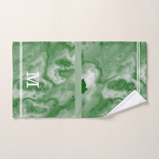 Moderne smaragd en salie groen marmer monogram bad handdoek (Handdoek)