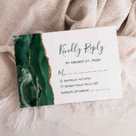 Moderne Smaragd Gouden Agaten Groene Scriptie Brui RSVP Kaartje