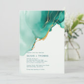 Moderne Smaragd Groen Goud Waves Strand Bruiloft Kaart (Staand voorkant)