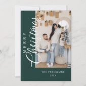 Moderne Smaragd Groene Foto Kerstmis Groet Feestdagenkaart (Voorkant)