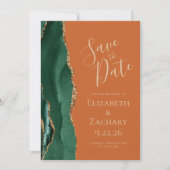 Moderne Smaragd Groene Gouden Agaat Roest Save the Save The Date (Voorkant)