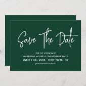 Moderne Smaragd Groene Kalligrafie Scannable QR Co Save The Date (Voorkant / Achterkant)