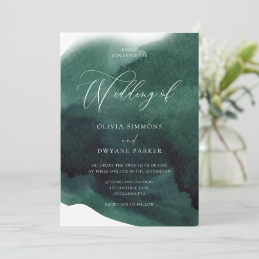 Moderne Smaragd Groene Waterverf Splash Bruiloft Kaart (Staand voorkant)
