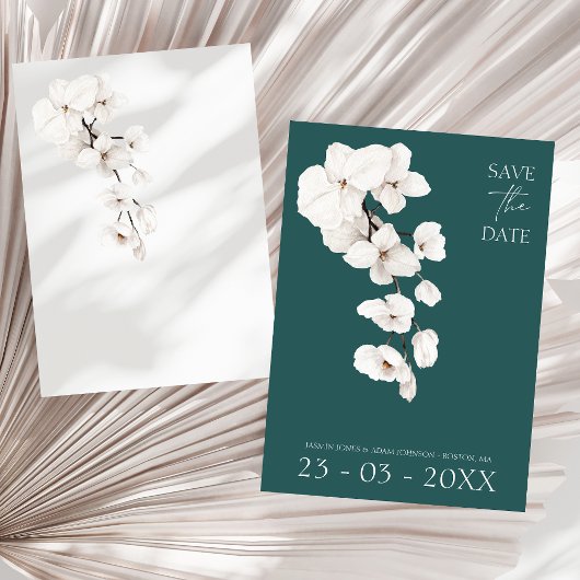 Moderne Smaragd Groene Witte Orchideeën Bloemen Br Save The Date