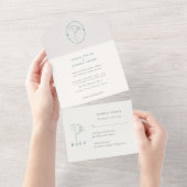 Moderne Smaragd Monogram Schrift Bruiloft All In One Uitnodiging (Afscheurbaar)