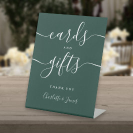 Moderne Smaragd Signature Script Kaarten En Cadeau Reclamebord Met Voetstuk