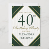 Moderne smaragd wit en gouden strepen verjaardag kaart (Voorkant)