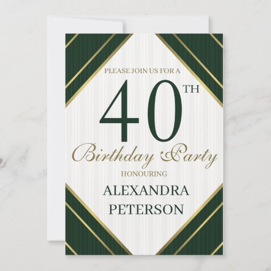 Moderne smaragd wit en gouden strepen verjaardag kaart (Voorkant)