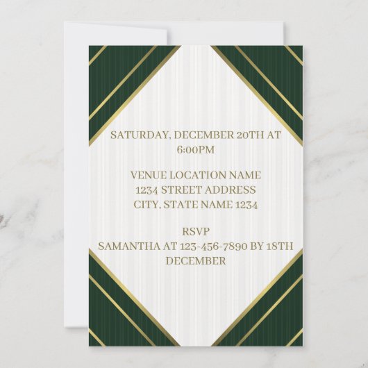 Moderne smaragd wit en gouden strepen verjaardag kaart (Achterkant)