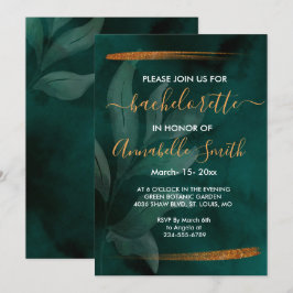 moderne smaragdgroen en bladeren bachelor kaart