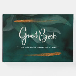 moderne smaragdgroen en bladeren gastenboek