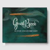 moderne smaragdgroen en bladeren gastenboek (Voorkant)