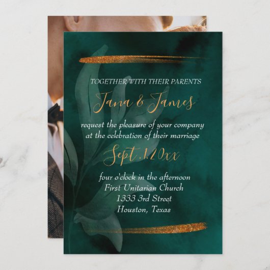 moderne smaragdgroen en bladeren kaart (Voorkant / Achterkant)