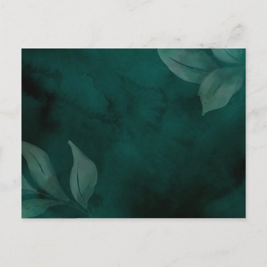 Moderne smaragdgroen en bladeren ontvangstkaart aankondigingskaart (Achterkant)