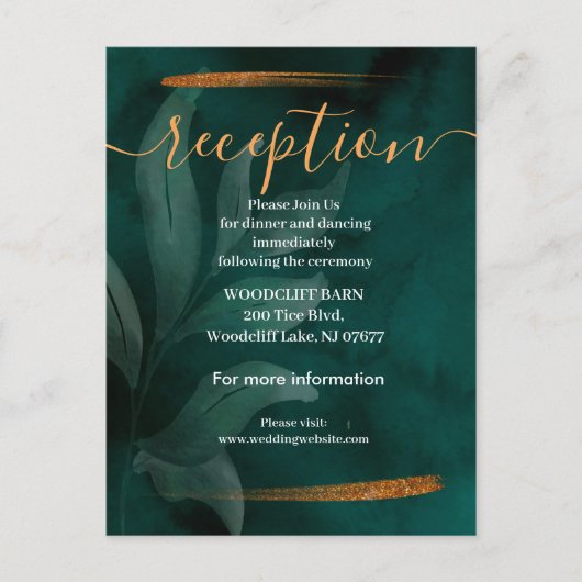 Moderne smaragdgroen en bladeren ontvangstkaart aankondigingskaart (Voorkant)