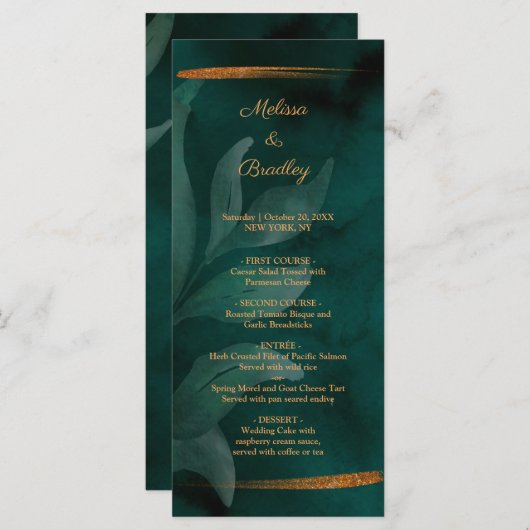 Moderne smaragdgroen en bladeren programma programmakaart (Voorkant / Achterkant)