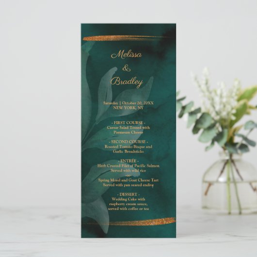 Moderne smaragdgroen en bladeren programma programmakaart (Staand voorkant)