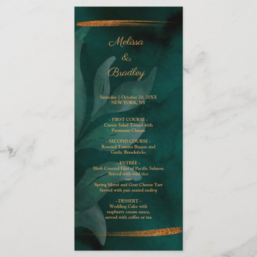 Moderne smaragdgroen en bladeren programma programmakaart (Voorkant)