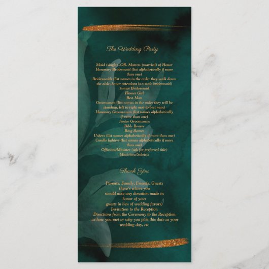 moderne smaragdgroen en bladeren programmakaart (Achterkant)