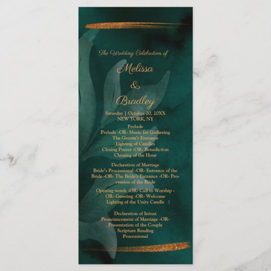 moderne smaragdgroen en bladeren programmakaart (Voorkant)