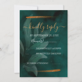 moderne smaragdgroen en bladeren RSVP Kaart