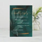 moderne smaragdgroen en bladeren RSVP Kaart (Staand voorkant)