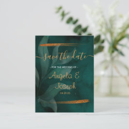 moderne smaragdgroen en bladeren Save the Date Aankondigingskaart