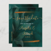 moderne smaragdgroen en bladeren Save the Date Aankondigingskaart (Voorkant / Achterkant)