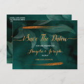 moderne smaragdgroen en bladeren Save the Date Briefkaart (Voorkant / Achterkant)