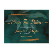 moderne smaragdgroen en bladeren Save the Date