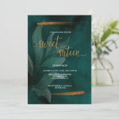 moderne smaragdgroen en zoete bladeren 16 uitnodig kaart (Staand voorkant)