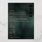 Moderne Smaragdgroen Zwart Elegante Huwelijksmenu' Folie Uitnodiging (Voorkant)