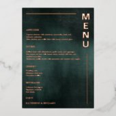 Moderne Smaragdgroen Zwart Elegante Huwelijksmenu' Folie Uitnodiging (Voorkant)