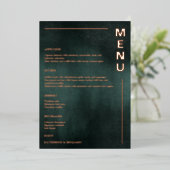 Moderne Smaragdgroen Zwart Elegante Huwelijksmenu' Folie Uitnodiging (Staand Voorkant)
