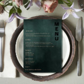 Moderne Smaragdgroen Zwart Elegante Huwelijksmenu' Folie Uitnodiging