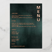 Moderne Smaragdgroen Zwart Elegante Huwelijksmenu' Folie Uitnodiging (Voorkant)