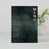 Moderne Smaragdgroen Zwart Elegante Huwelijksmenu' Folie Uitnodiging (Staand Voorkant)