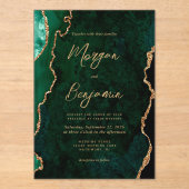 Moderne Smaragdgroene Agate Script Bruiloft Acryl Uitnodigingen (Voorkant)