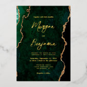 Moderne Smaragdgroene Agate Script Bruiloft Folie Uitnodiging (Voorkant)