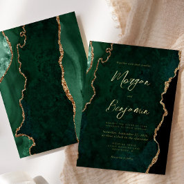 Moderne Smaragdgroene Agate Script Bruiloft Folie Uitnodiging