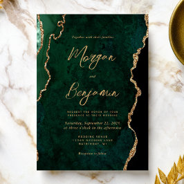 Moderne Smaragdgroene Agate Script Bruiloft Kaart