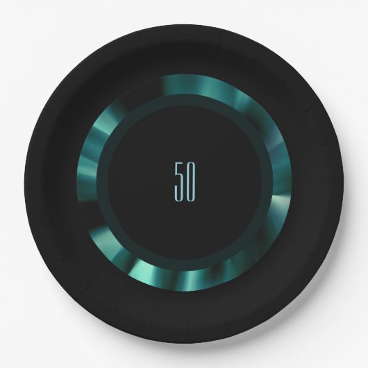 Moderne smaragdgroene bloem – zwart accenten papie papieren bordje (Voorkant)