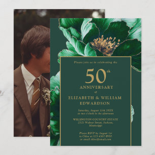 Moderne smaragdgroene bloemfoto voor 50ste verjaar kaart