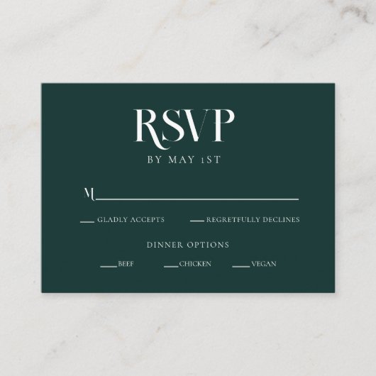 Moderne Smaragdgroene Chique Vette Tekst Bruiloft  Informatiekaartje (Voorkant)