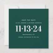 Moderne smaragdgroene eenvoudige minimalistische b save the date (Voorkant)